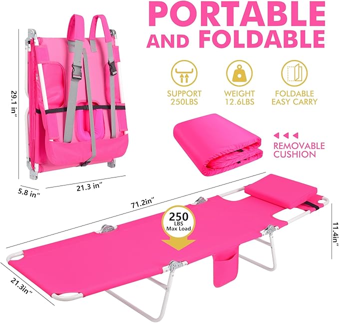 3 in 1 Women Comfort Backpack Beach Tanning Lounge Chair - Image 2