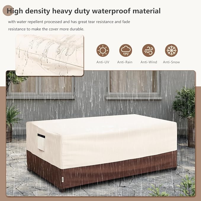 Outdoor Coffee Table Cover, 600D Waterproof Patio Rectangular Side Table Covers - Image 4