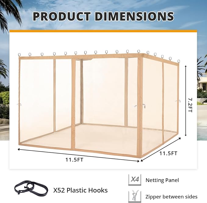 MASTERCANOPY Patio Gazebo Mosquito Netting Screen Walls ONLY - Image 2