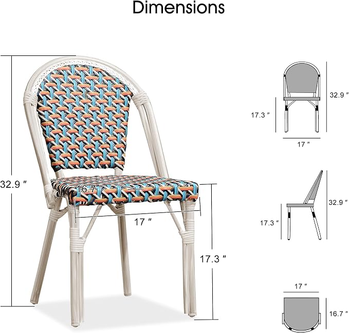 PURPLE LEAF Dining Chair Set of 2 Outdoor French Bistro Chairs Hand-Woven - Image 3
