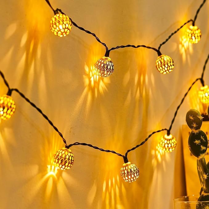 Brightown Solar Moroccan String Lights Outdoor 60 LED 36 Ft Globe Fairy Lights - Image 7