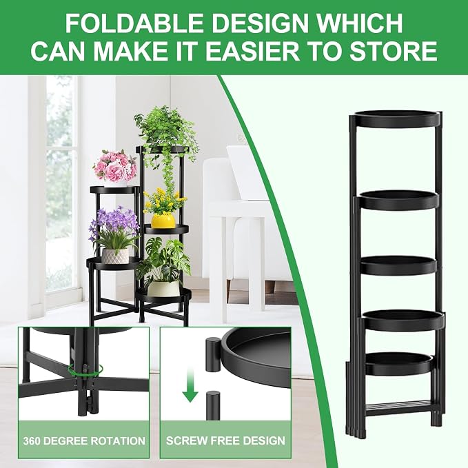 Plant Stand Indoor Outdoor 5 Tier Black Metal Plant Holder 31 in Tall 9 in Wide - Image 3