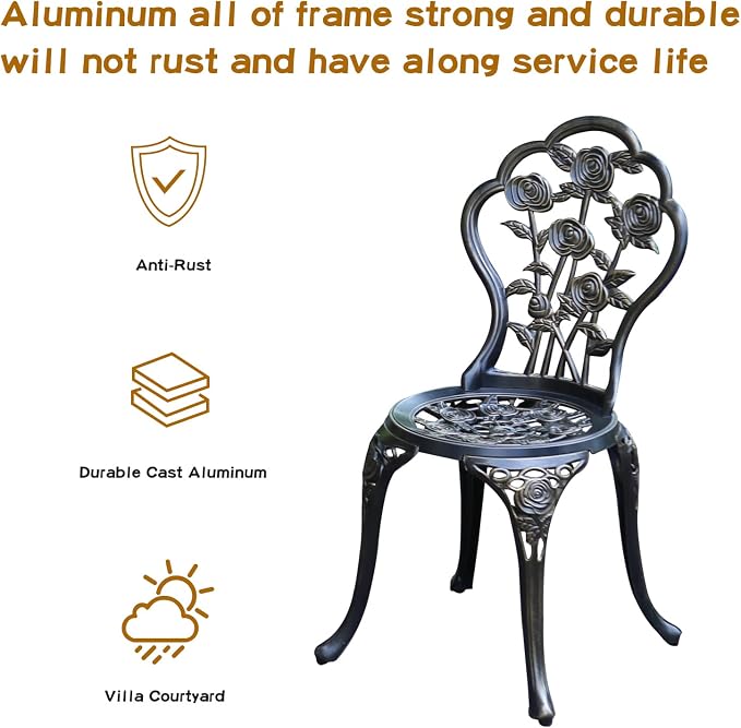 JARDIN DE CENTENNIAL Patio Bistro Set.Rust-Resistant Cast Aluminum Bistro Table - Image 3