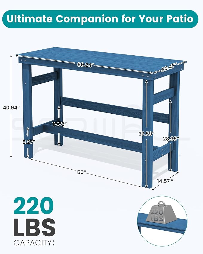 SERWALL 41" Outdoor Bar Table, HDPE Patio Bar Counter Height Table, All Weather - Image 6