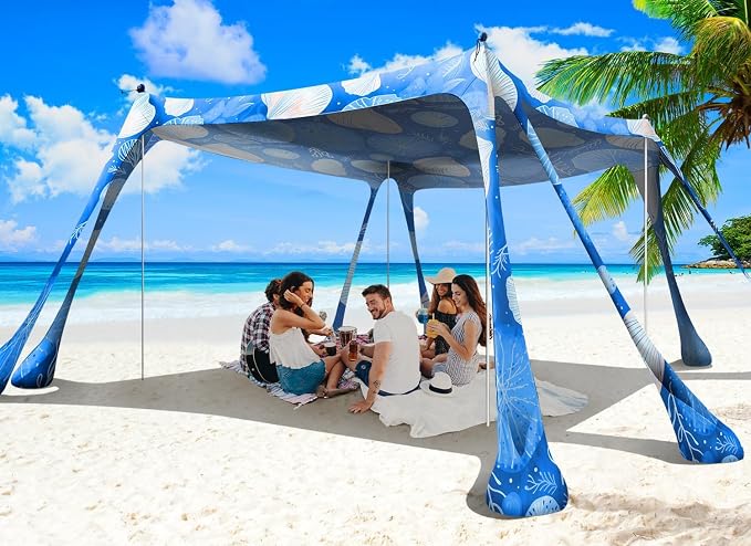 Beach Tent Sun Shelter 10x10ft Beach Canopy Easy Pop Up Sun Shade Portable by Wabolay