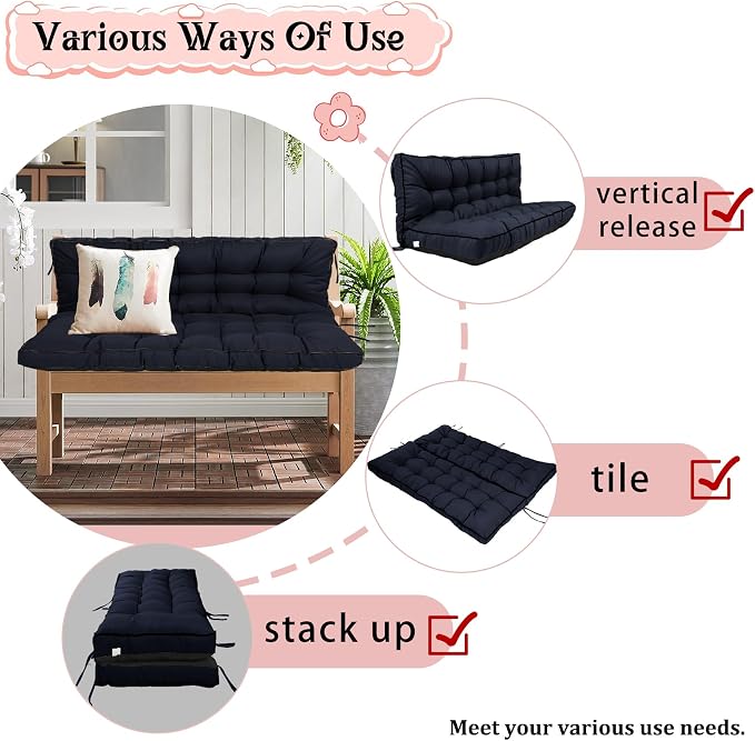 2-3 Seat Swing Replacement Cushion, Outdoor Bench Cushions - Image 2