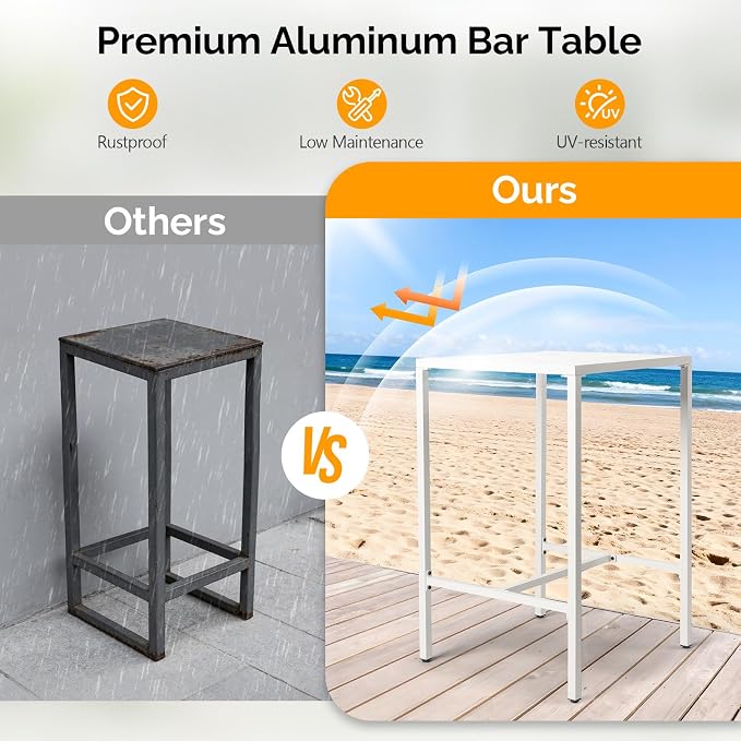 VINGLI 27 Inch Outdoor Bar Table, All-Weather Aluminum Patio Balcony Pub Table - Image 5
