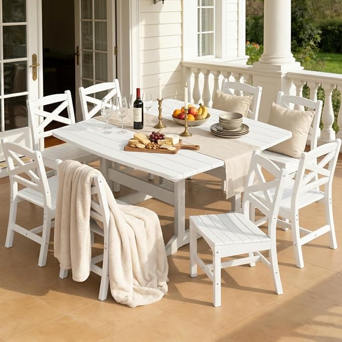 Outdoor Dining Set, HDPE 9-Piece Patio Table and Chairs Set, All-Weather - Image 6