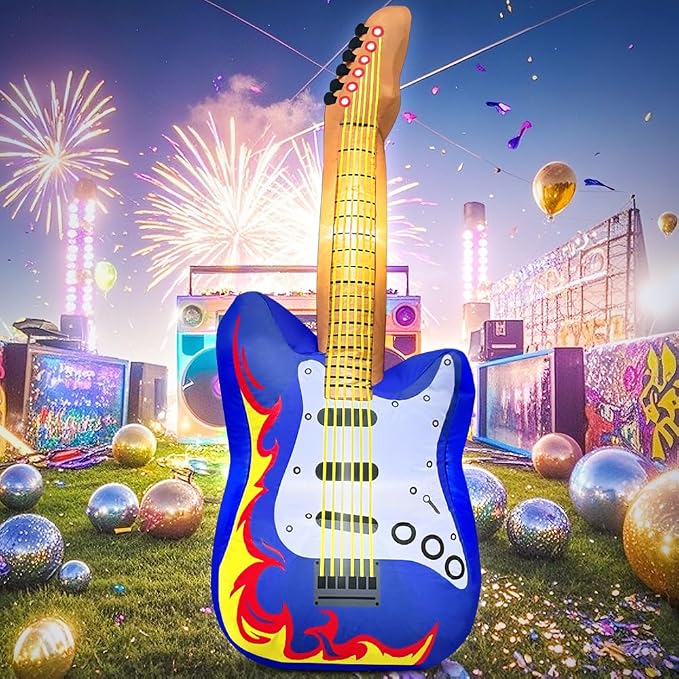 80's 90's Party Decoration 5FT Inflatable Guitar Party Decorations, Blow up LED - Image 4