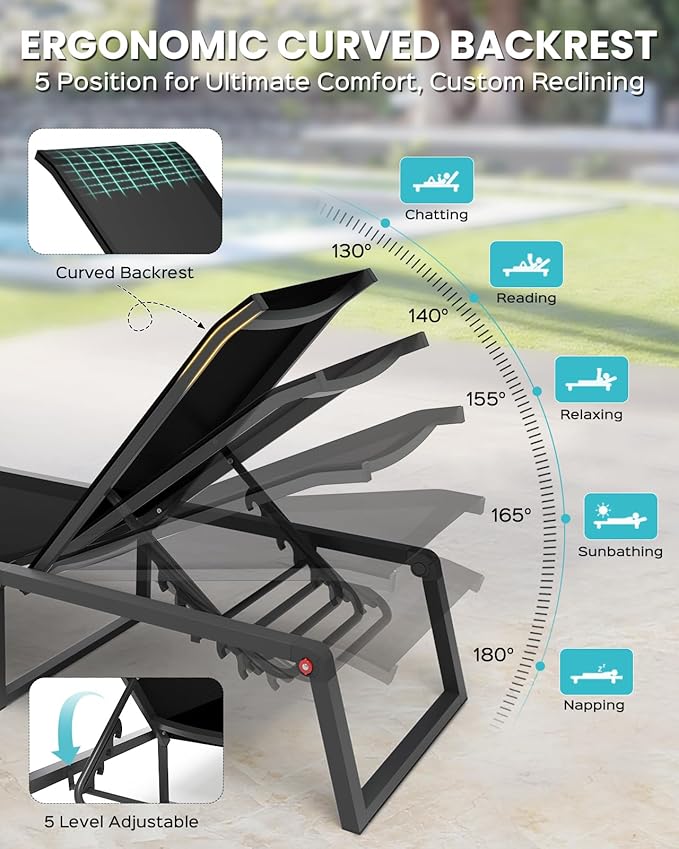 Aluminum Chaise Lounge Outdoor Set of 2, Foldable & Assembly Free Patio Pool - Image 4
