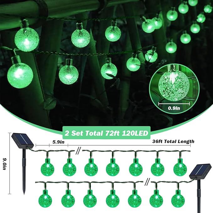 Solar Lights Outdoor Waterproof, 2 Pack Total 120LED 72FT Solar String Lights - Image 2