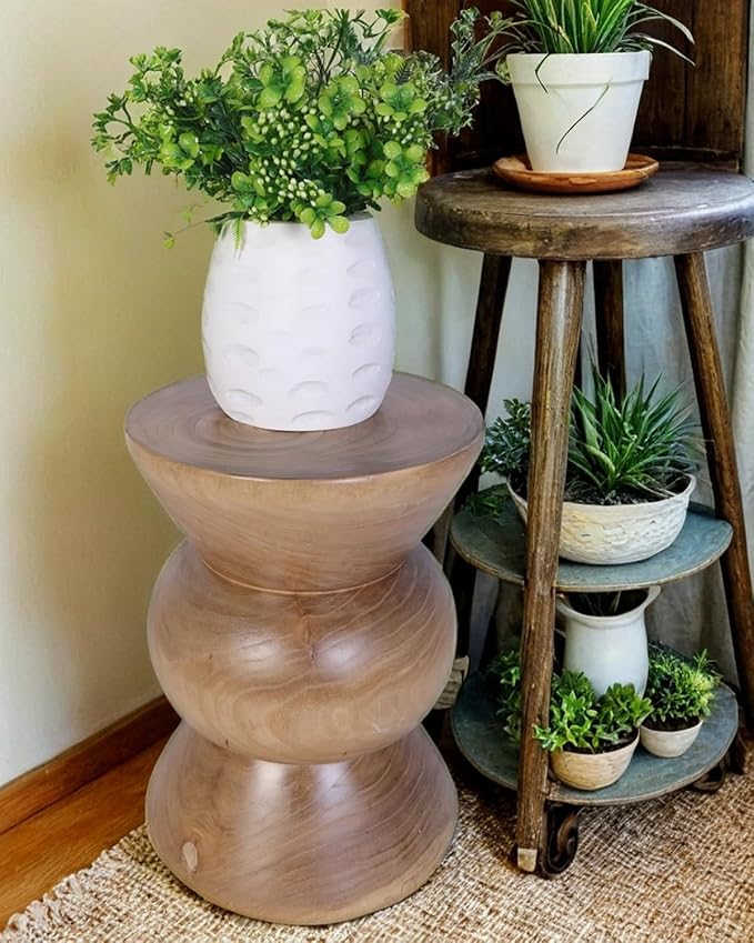 Athaliah Wooden Side Table, Hand Carved Rustic Wood Tree Stump End Table - Image 5