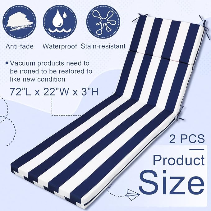 2 Pcs Indoor Outdoor Chaise Lounge Cushions Sponge Bench Outdoor Furniture - Image 2