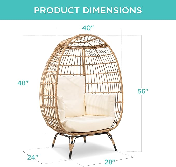 Best Choice Products Wicker Egg Chair, Oversized Indoor Outdoor Lounger - Image 3