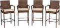 ECOTOUGE Patio Rattan Barstools Set of 4, Outdoor Wicker Bar Height Chairs by ECOTOUGE