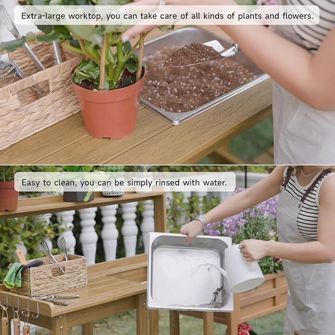 ONBRILL Potting Bench, Outdoor Potting Bench Table - Image 4