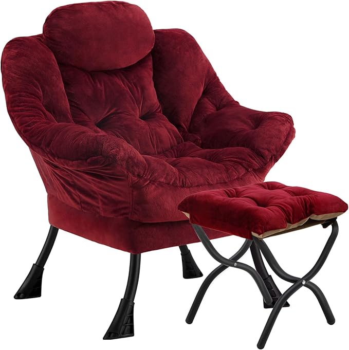 Lazy Chair with Folding Ottoman, Leisure Sofa Chair, Soft Fabric Armchair with by Congermom