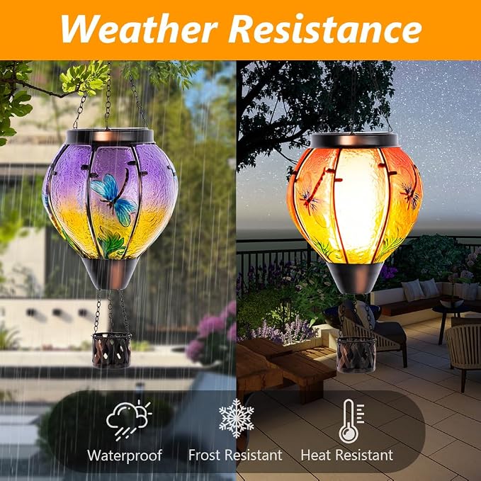Starsoul Dragonfly Hot Air Balloon Solar Lantern Outdoor Glass Hanging Hot Air - Image 2