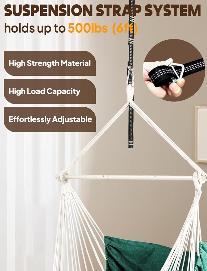 Chihee Hammock Chair Hanging Swing Max 500 Lbs 2 Cushions Included Metal - Image 3