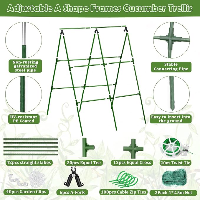 2 Packs Cucumber Trellis for Raised Beds, 31 X 47 Inch Adjustable Size A-Frame - Image 2