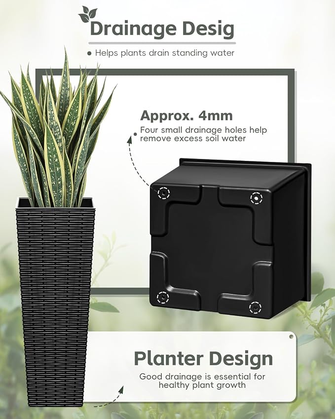 Greesum 24 Inch Tall Plastic Planters, Detachable Inner Pot & Drainage Holes - Image 4