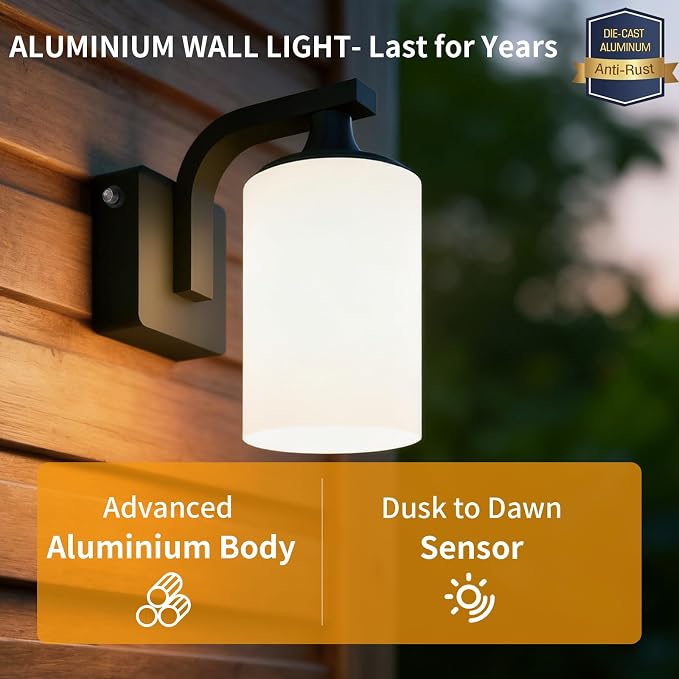Dusk to Dawn Outdoor Wall Light Sconce, Waterproof Aluminum Porch Light - Image 5