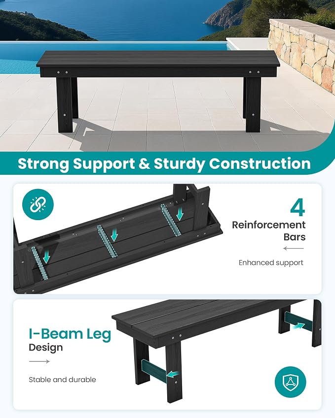 SERWALL 2-Person Outdoor Bench Backless, HDPE Outdoor Benches Weatherproof - Image 5
