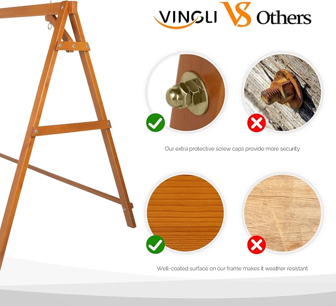 VINGLI Heavy Duty 660 LBS Wooden Swing Frame - Image 3