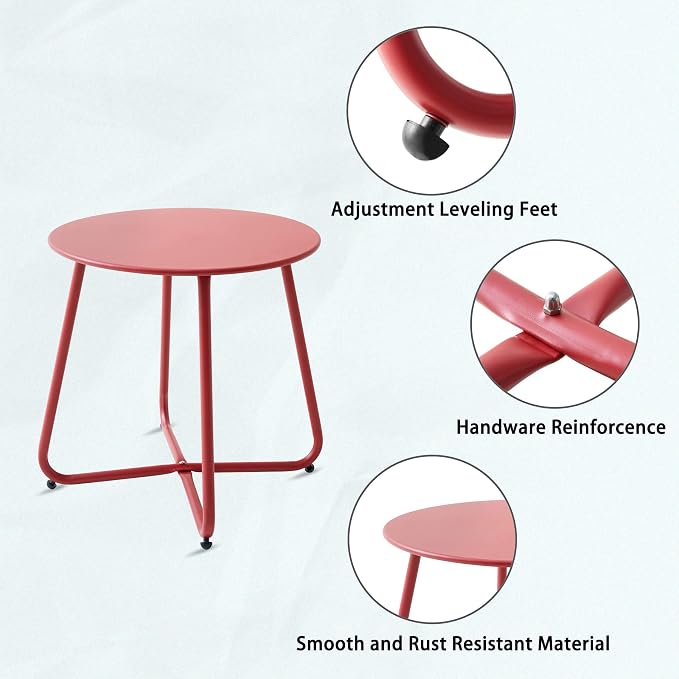 Outdoor Table Small Patio Side Table, Round Metal Side Table, Weatherproof - Image 4