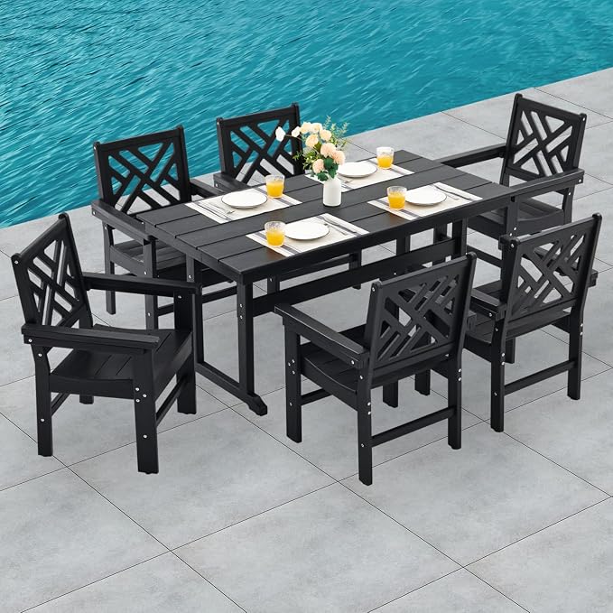 HDPE Dining Table Set for 6, 7-Piece Outdoor Table and Chairs Include 6 Dining by Unknown