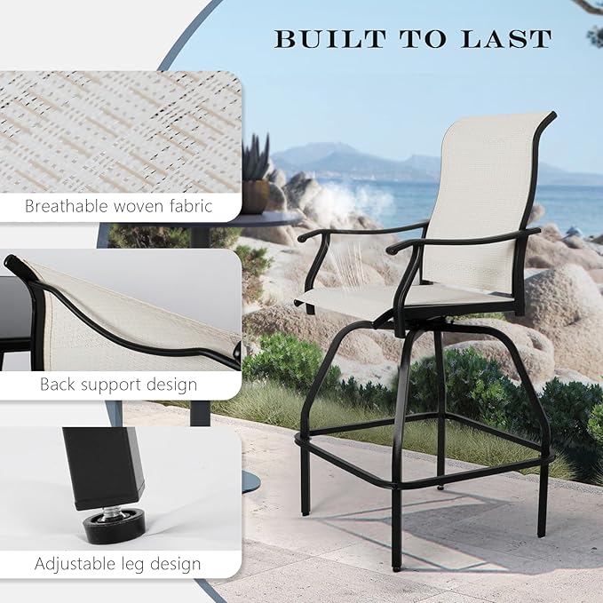 LEVELEVE Patio Bar Set 6pcs Swivel Bar Stools Outdoor Bistro Textilene - Image 7