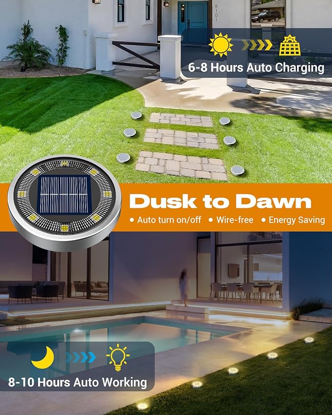 btfarm 16 Pack Solar Lights Outdoor, 8 LED Solar Ground Lights IP65 Waterproof - Image 2