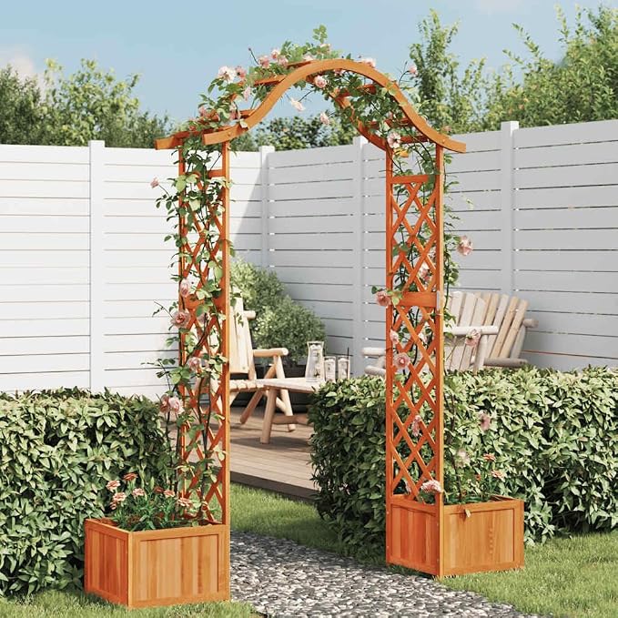 vidaXL Garden Arch with Planters, Arch Trellis, Wooden Pergola, - Image 2