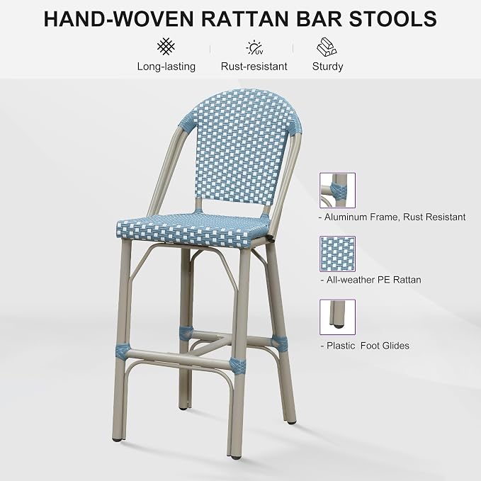PURPLE LEAF French Bar Stools Set of 2 Champagne Print Finish Outdoor Bar Stools - Image 8