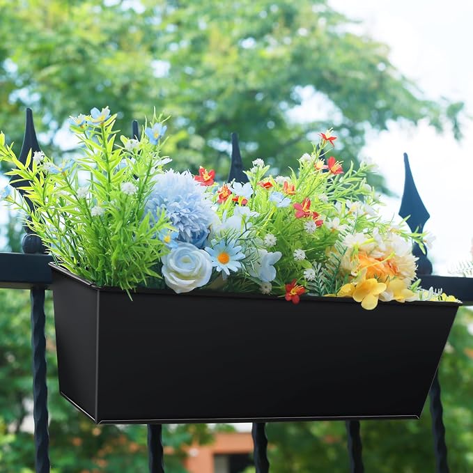 Railing Planter for Outdoor Plants 16 Inch Metal Rectangular Window Boxes - Image 4