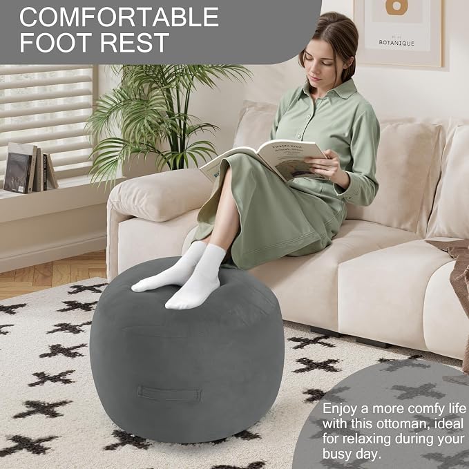 MeMoreCool Round Stuffed Pouf Ottoman Foot Rest, Floor Pouf Foot Stool - Image 3