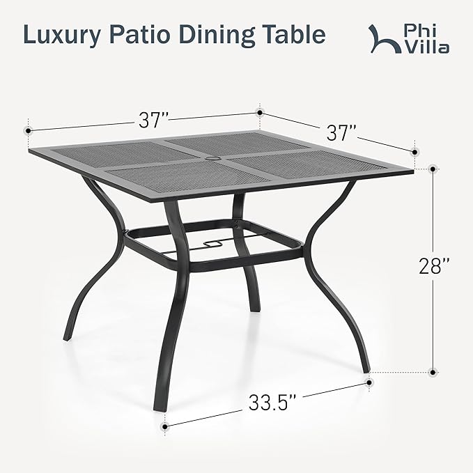 PHI VILLA 37 Inch Outdoor Dining Table Metal Steel Mesh Patio Dining Table - Image 3