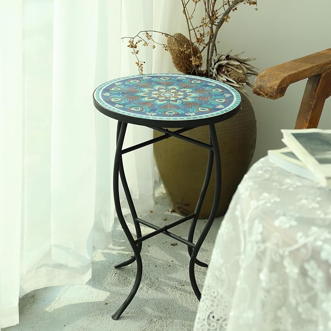 VCUTEKA Mosaic Outdoor Side Table, Living Room, Bistro Balcony or Lawn - Image 6