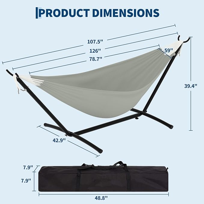 Double Hammocks with Stand for Outside, Portable Space Saving Heavy-Duty Steel - Image 2