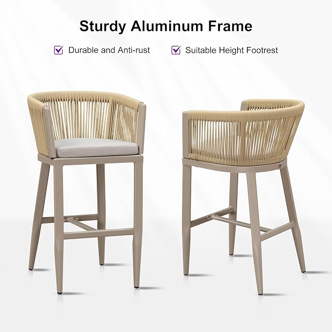 PURPLE LEAF Outdoor Bar Stools Set of 2 Wicker Bar Height Stool Bar Chairs - Image 7