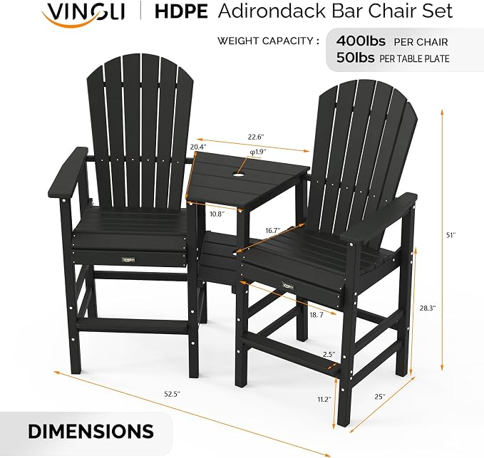 VINGLI Tall Adirondack Chairs Set of 2 - Image 6