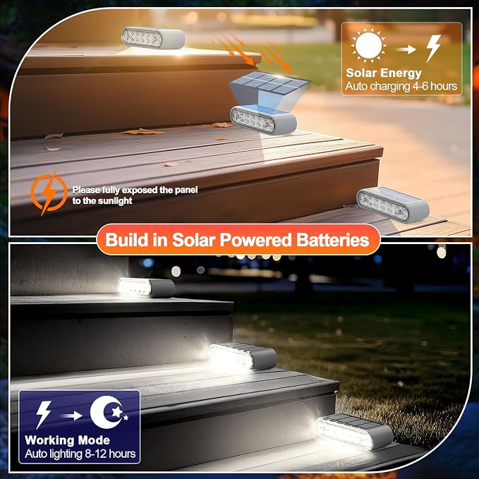 Solar Step Lights for Outside, 14 LED Cool White Light Solar Powered Lighting - Image 4