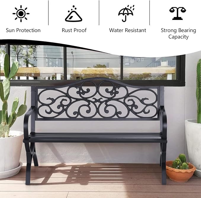 Sophia & William 50" Outdoor Garden Bench Patio Park Bench, Cast Iron Metal - Image 5