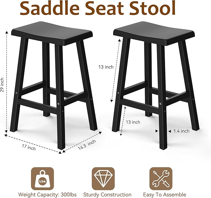 Bar Stools 29'' Outdoor Set of 2, Waterproof Modern Durable Resin Saddle Seat - Image 3