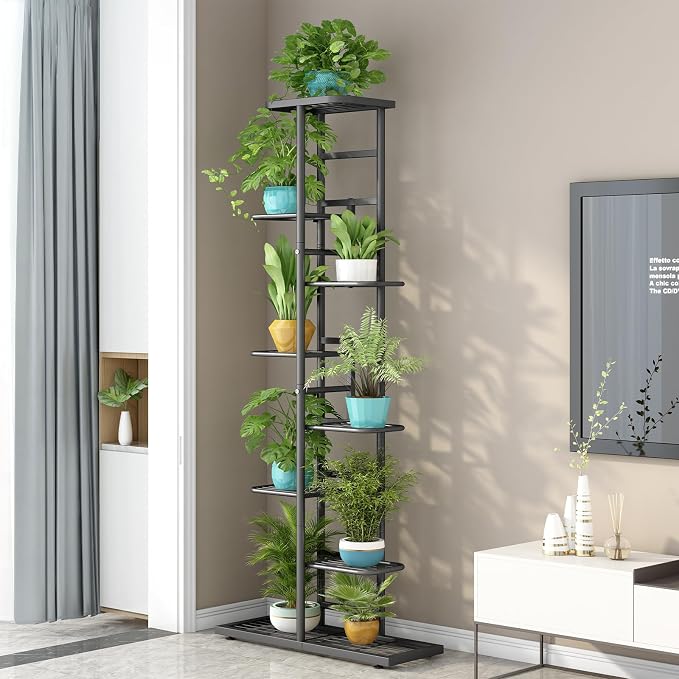 LINZINAR Plant Stand Indoor Outdoor Metal 8 Tier 9 Potted Multiple Flower Pot - Image 2