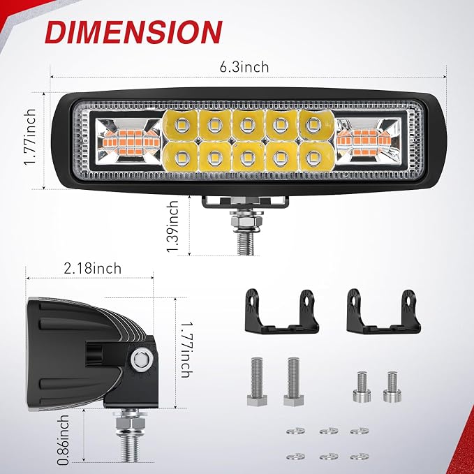 Nilight LED Light Pods 2PCS 6 Inch 60W Amber White 3 Lighting Modes Fog Lights - Image 2