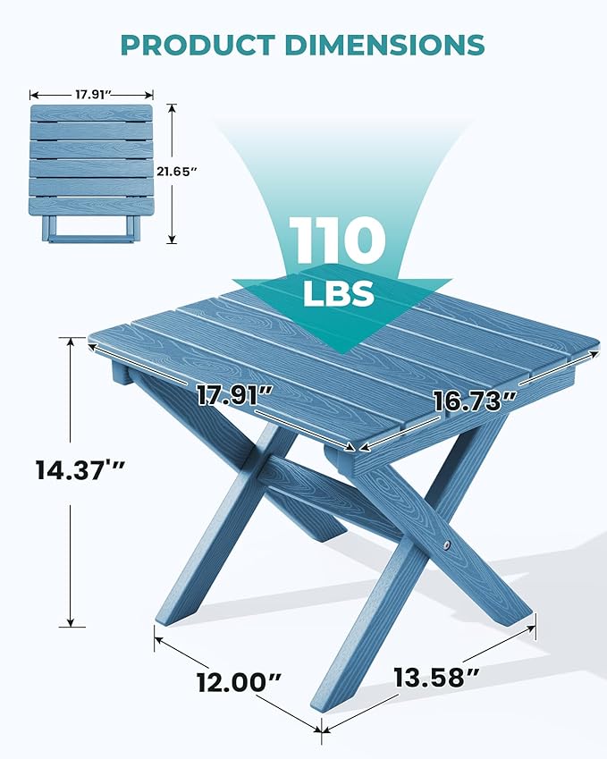 SERWALL Folding Adirondack Side Table, Portable Small Outdoor Table, Weather - Image 3