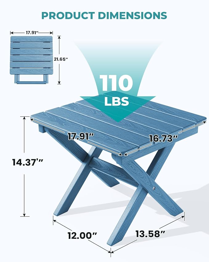 SERWALL Folding Outdoor Side Table Set of 2, Portable Adirondack Side Table - Image 3