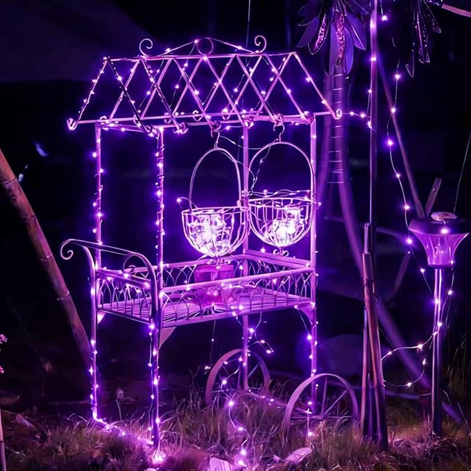 QITONG 4 Pack Solar Fairy Lights, Each 33ft 100 LED Purple Christmas String - Image 7