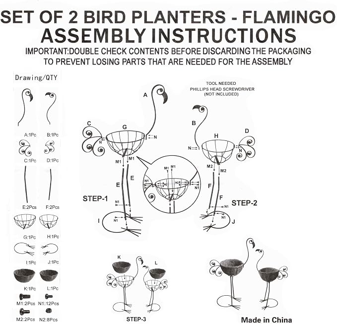 Metal Flamingo Planter with Basket -Garden Bird Planters - Image 6
